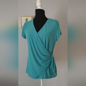 Top Tahari Wrap Color Green Size Large Excellent Condition Short Sleeve